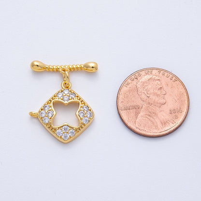 18K Gold Filled 22.3mm Micro Paved CZ Flower Toggle Clasps Findings | Findings-00015