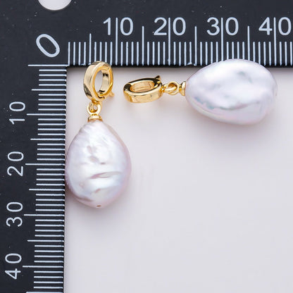18K Gold Filled 22mm Freshwater Pearl Irregular Oval Pendant | Charms-00749