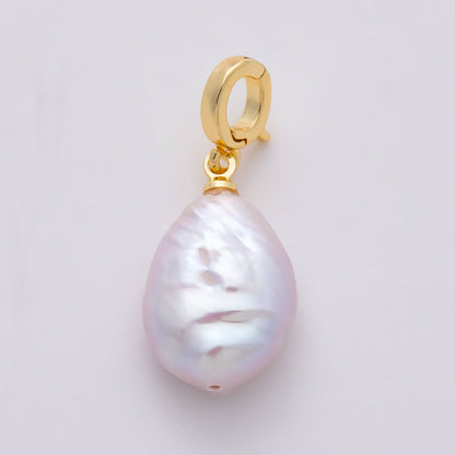 18K Gold Filled 22mm Freshwater Pearl Irregular Oval Pendant | Charms-00749