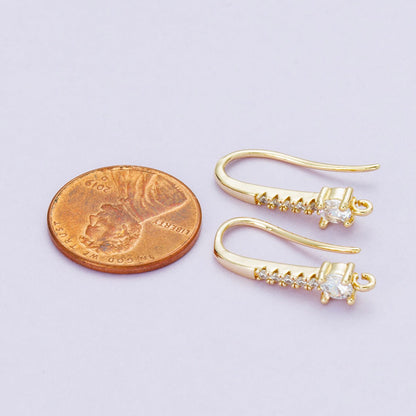 18K Gold Filled 22mm Micro Paved CZ Fish Hook Open Loop Drop Hoop Earrings | Findings-00098
