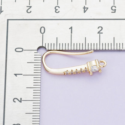 18K Gold Filled 22mm Micro Paved CZ Fish Hook Open Loop Drop Hoop Earrings | Findings-00098