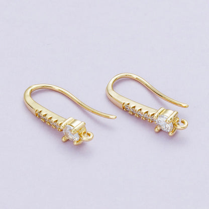 18K Gold Filled 22mm Micro Paved CZ Fish Hook Open Loop Drop Hoop Earrings | Findings-00098