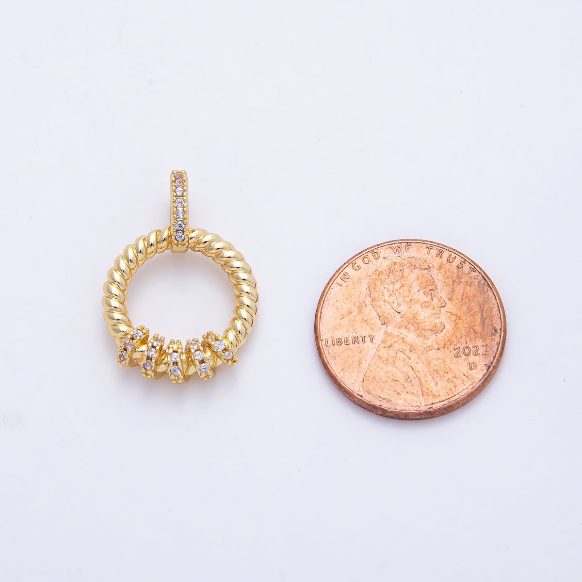 18K Gold Filled 22mm Micro Paved CZ Croissant Rondelle Round Pendant | AF1182