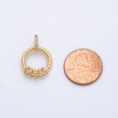 18K Gold Filled 22mm Micro Paved CZ Croissant Rondelle Round Pendant | AF1182