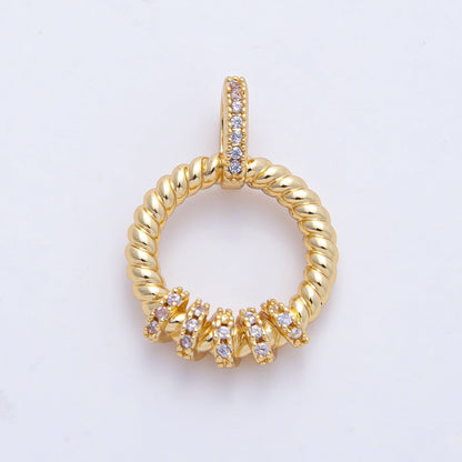18K Gold Filled 22mm Micro Paved CZ Croissant Rondelle Round Pendant | AF1182