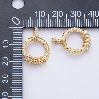 18K Gold Filled 22mm Micro Paved CZ Croissant Rondelle Round Pendant | AF1182
