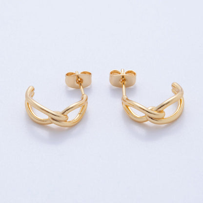 18K Gold Filled 22mm Minimalist Knot C-Shaped Hoop Earrings | Q012