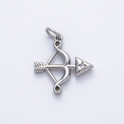 18K Gold Filled 22mm Round CZ Archery Bow Arrow Charm in Gold &amp; Silver | AF1360