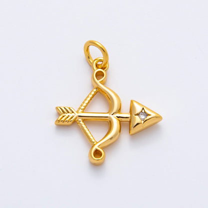 18K Gold Filled 22mm Round CZ Archery Bow Arrow Charm in Gold &amp; Silver | AF1360