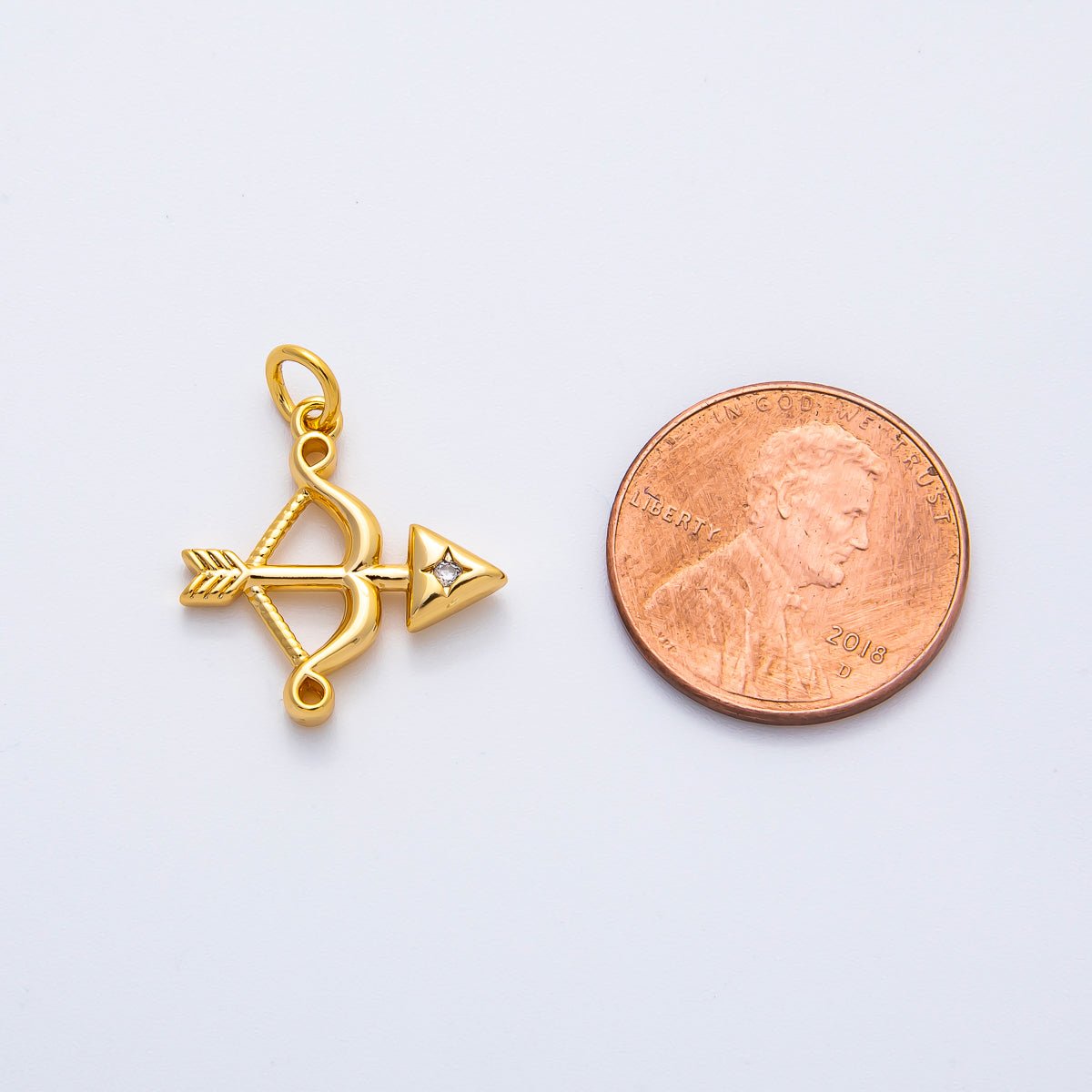 18K Gold Filled 22mm Round CZ Archery Bow Arrow Charm in Gold &amp; Silver | AF1360