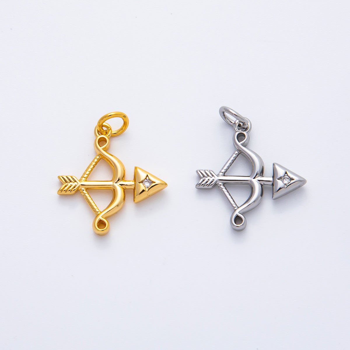18K Gold Filled 22mm Round CZ Archery Bow Arrow Charm in Gold &amp; Silver | AF1360