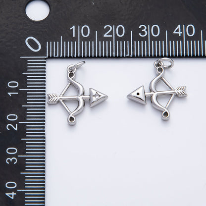 18K Gold Filled 22mm Round CZ Archery Bow Arrow Charm in Gold &amp; Silver | AF1360