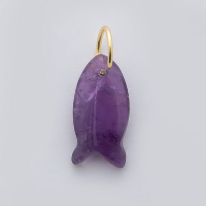 18K Gold Filled 23.7mm Natural Gemstone Fish Charm | C317 - C435