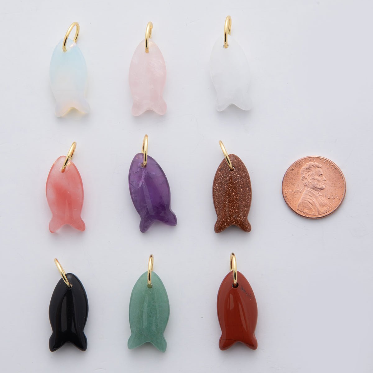 18K Gold Filled 23.7mm Natural Gemstone Fish Charm | C317 - C435