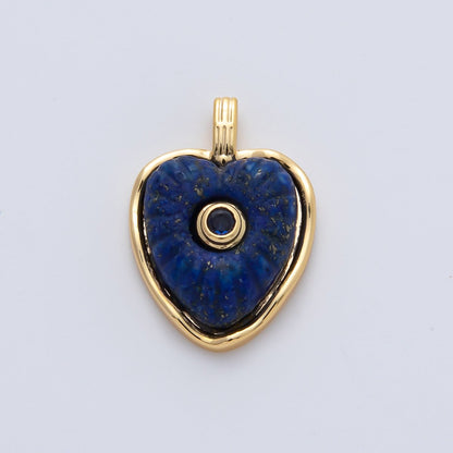 18K Gold Filled 23mm Amazon, Amethyst, Lapis Gemstone Sunburst Heart Pendant | AF1161 ~ AF1163