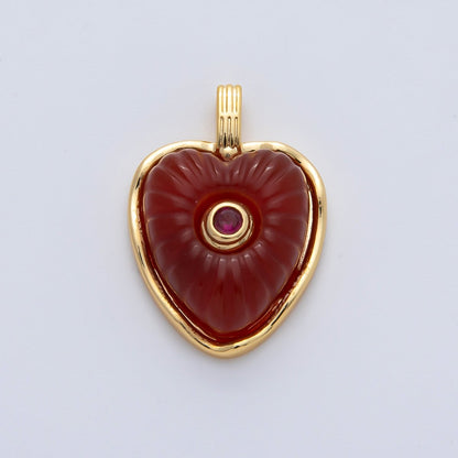 18K Gold Filled 23mm Amazon, Amethyst, Lapis Gemstone Sunburst Heart Pendant | AF1161 ~ AF1163