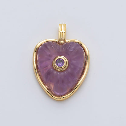 18K Gold Filled 23mm Amazon, Amethyst, Lapis Gemstone Sunburst Heart Pendant | AF1161 ~ AF1163