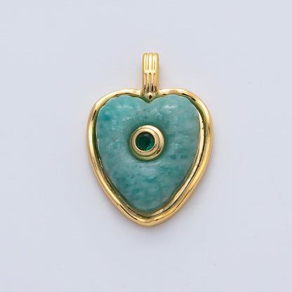18K Gold Filled 23mm Amazon, Amethyst, Lapis Gemstone Sunburst Heart Pendant | AF1161 ~ AF1163