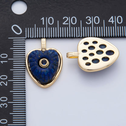 18K Gold Filled 23mm Amazon, Amethyst, Lapis Gemstone Sunburst Heart Pendant | AF1161 ~ AF1163