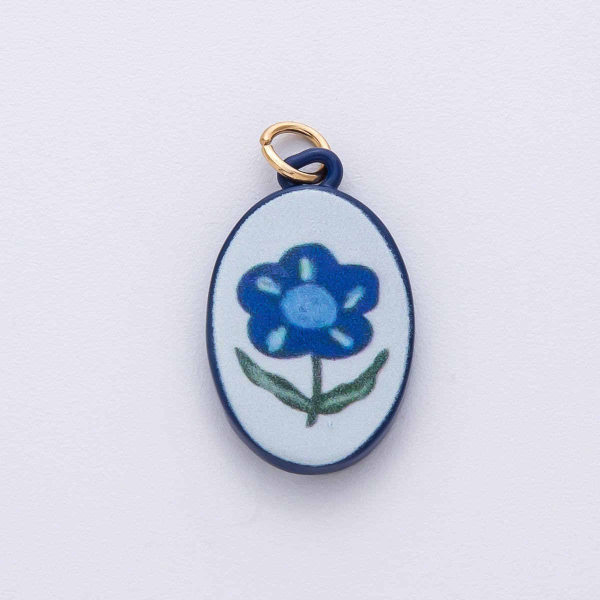18K Gold Filled 23mm Blue Flower Oval Charm | AF1623