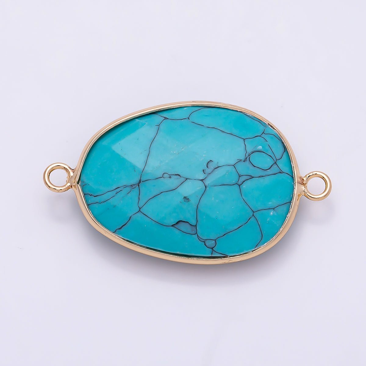 18K Gold Filled 23mm Blue Turquoise Multifaceted Bezel Connector | Connectors-00032