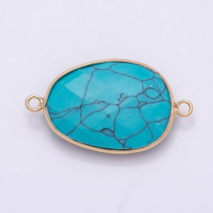 18K Gold Filled 23mm Blue Turquoise Multifaceted Bezel Connector | Connectors-00032