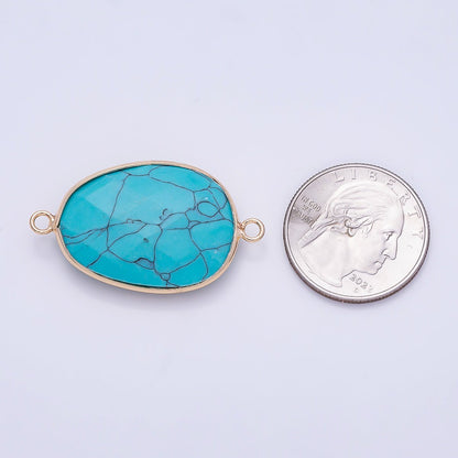 18K Gold Filled 23mm Blue Turquoise Multifaceted Bezel Connector | Connectors-00032
