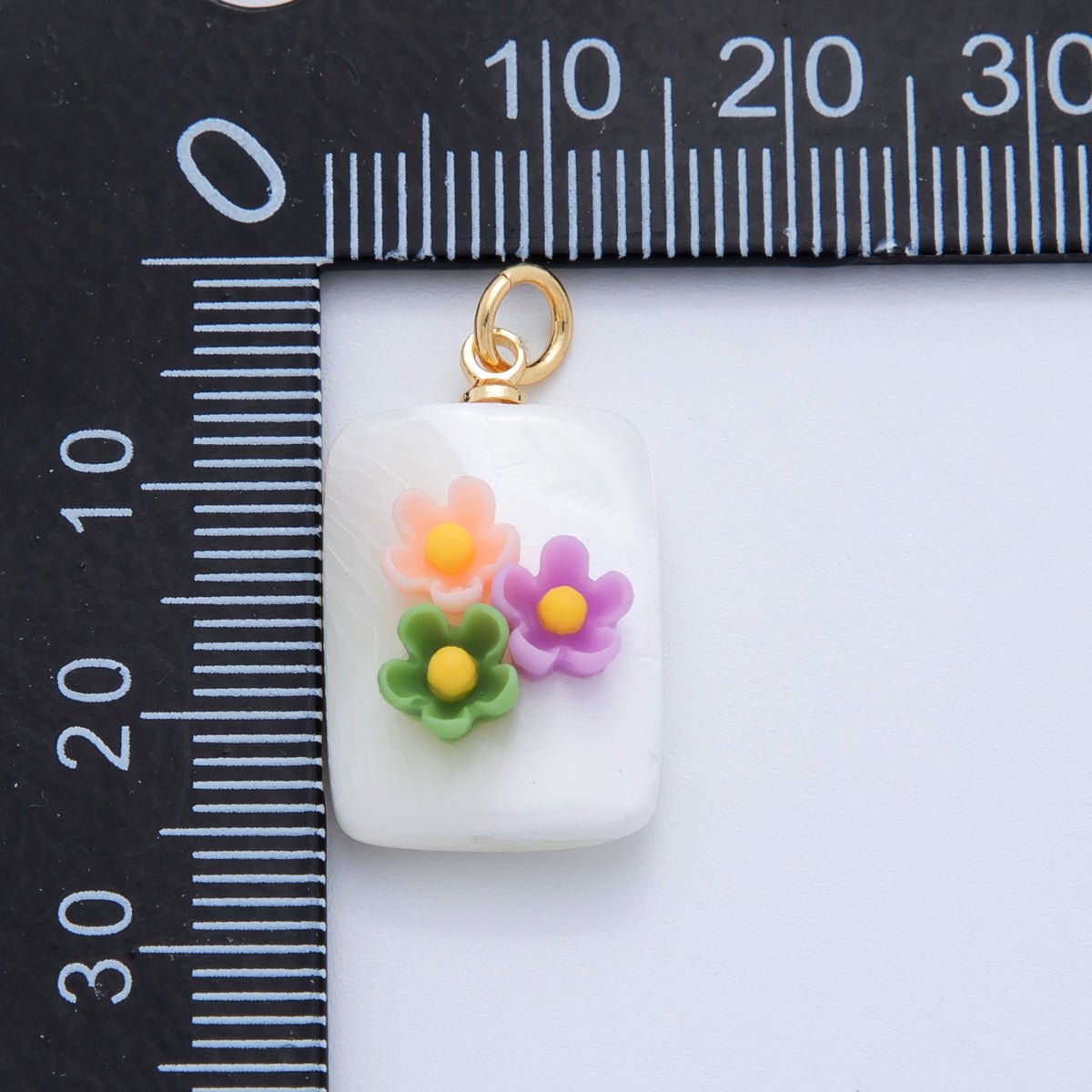 18K Gold Filled 23mm Butterfly Flower Shell Pearl Rectangle Charm | AF1377 - AF1382