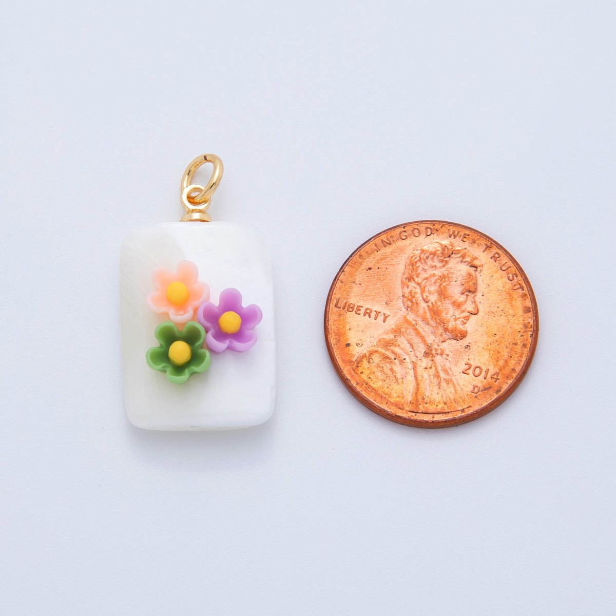 18K Gold Filled 23mm Butterfly Flower Shell Pearl Rectangle Charm | AF1377 - AF1382