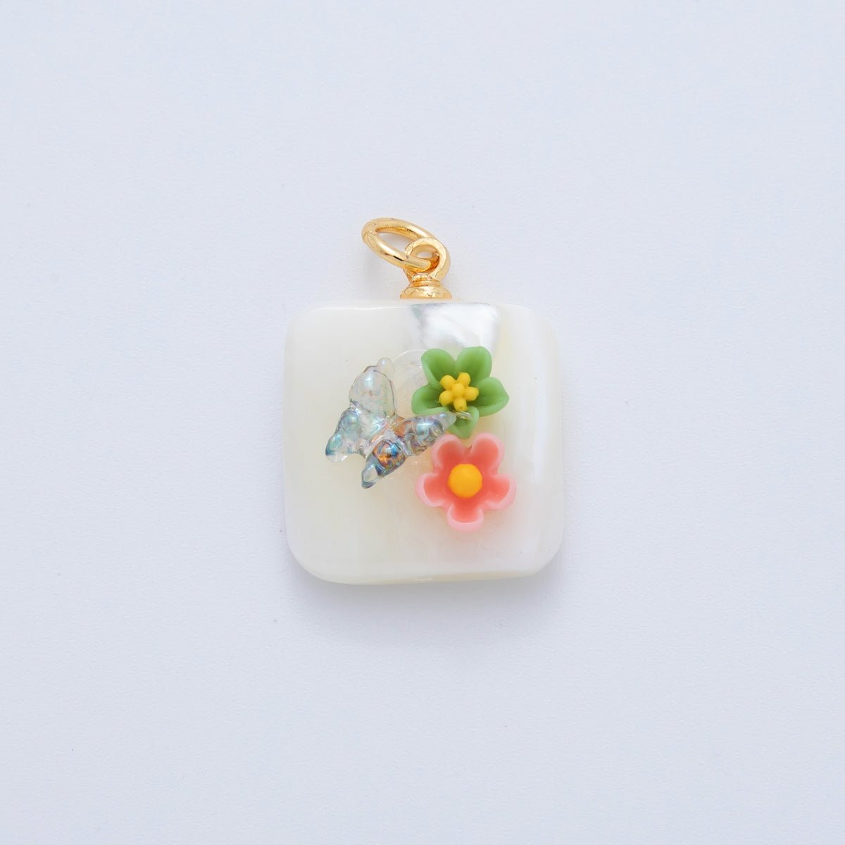 18K Gold Filled 23mm Butterfly Flower Shell Pearl Rectangle Charm | AF1377 - AF1382