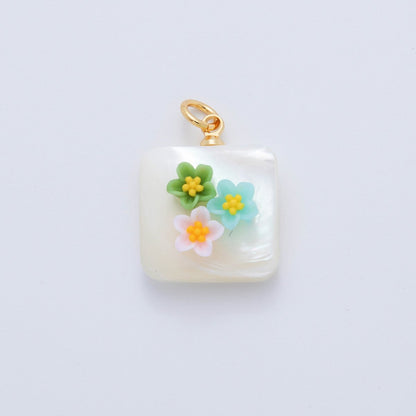 18K Gold Filled 23mm Butterfly Flower Shell Pearl Rectangle Charm | AF1377 - AF1382