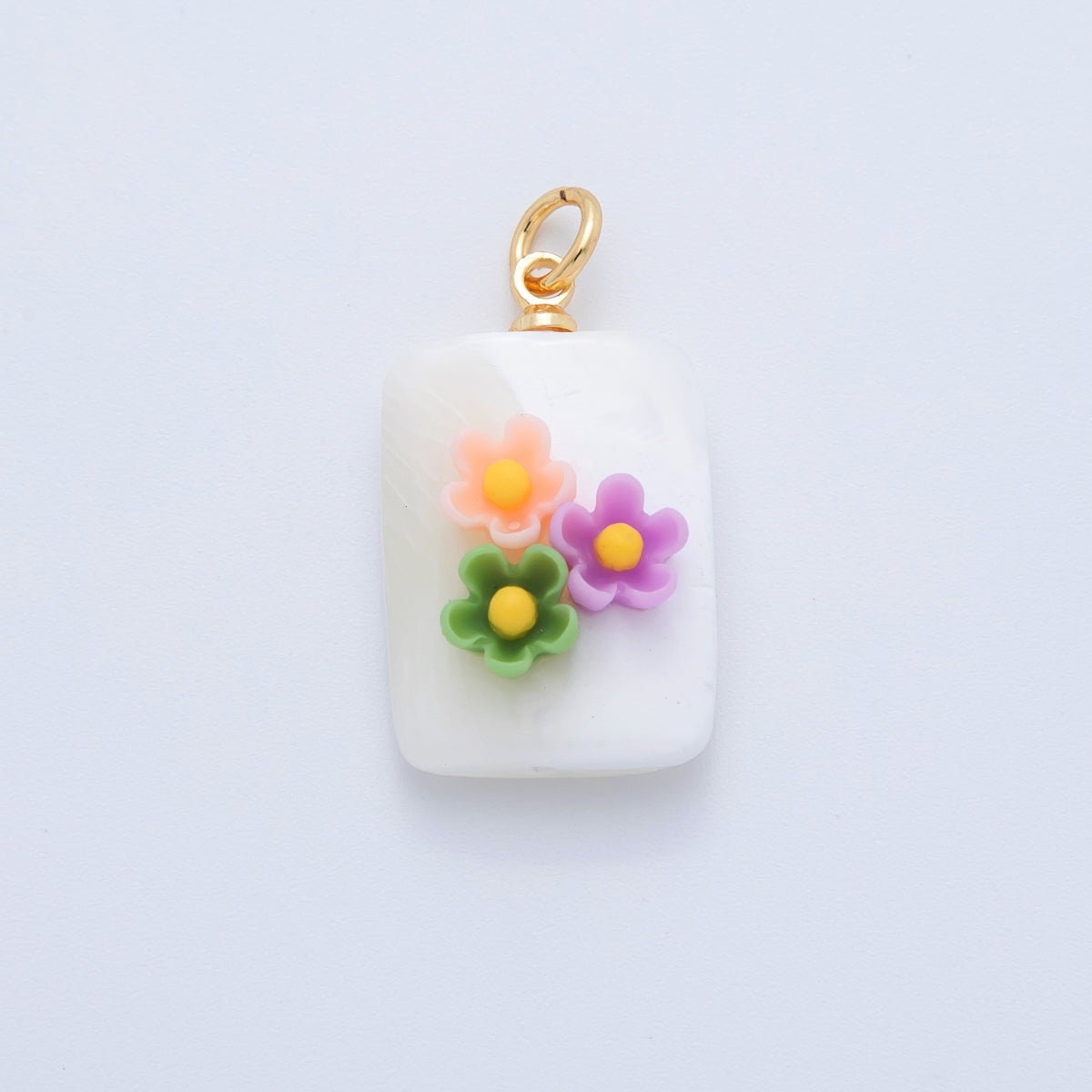 18K Gold Filled 23mm Butterfly Flower Shell Pearl Rectangle Charm | AF1377 - AF1382