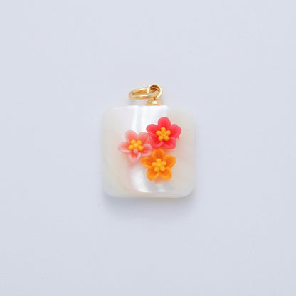 18K Gold Filled 23mm Butterfly Flower Shell Pearl Rectangle Charm | AF1377 - AF1382