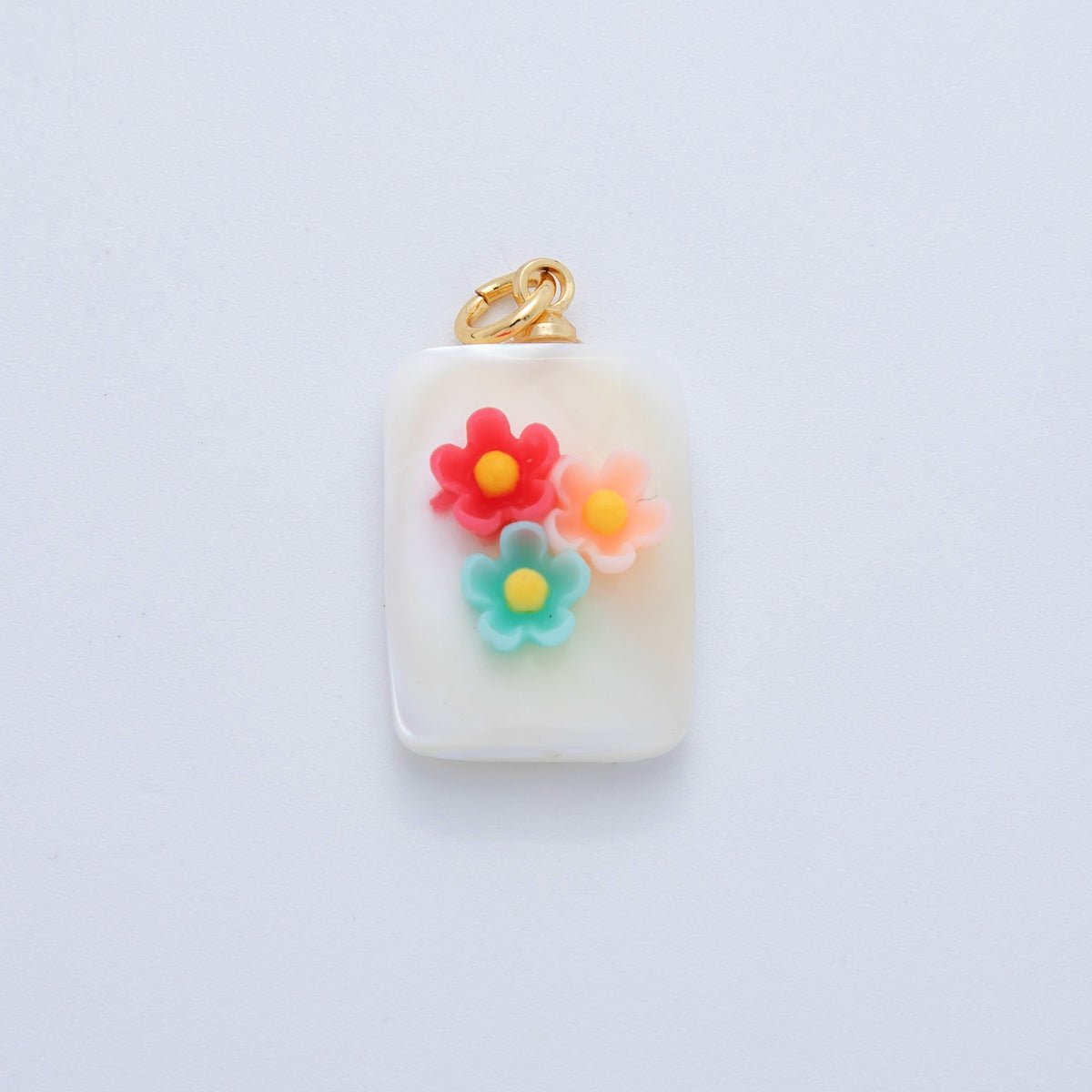 18K Gold Filled 23mm Butterfly Flower Shell Pearl Rectangle Charm | AF1377 - AF1382