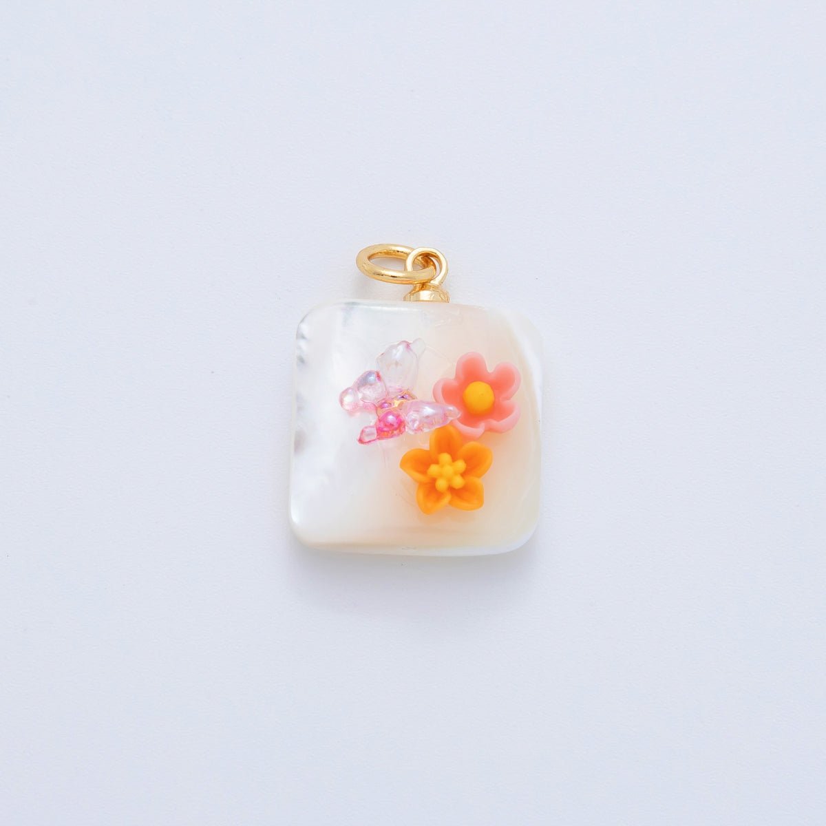 18K Gold Filled 23mm Butterfly Flower Shell Pearl Rectangle Charm | AF1377 - AF1382