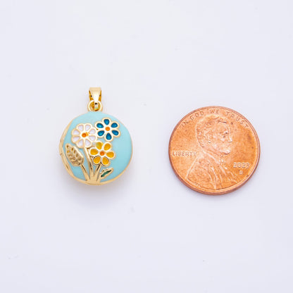 18K Gold Filled 23mm Enamel Spring Flower Garden Locket Pendant | AH802