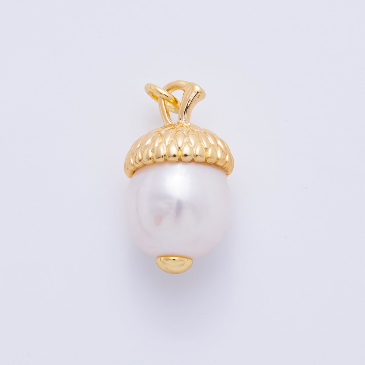 18K Gold Filled 23mm Freshwater Acorn Seed Mini Round Pearl Charm | AF628