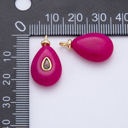 18K Gold Filled 23mm Green CZ Embedded Pink Tourmaline Teardrop Gemstone Charm | AF1323