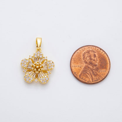18K Gold Filled 23mm Micro Paved CZ Baguette Flower Pendant | AF1131