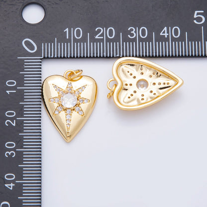 18K Gold Filled 23mm Round CZ Micro Paved Celestial North Star Heart Charm | AF1315