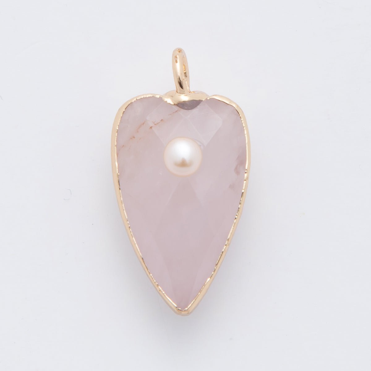 18K Gold Filled 23mm Shell Pearl Multifaceted Gemstone Heart Padlock Charm | AF331 - AF343