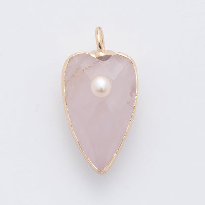 18K Gold Filled 23mm Shell Pearl Multifaceted Gemstone Heart Padlock Charm | AF331 - AF343