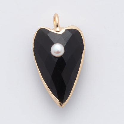 18K Gold Filled 23mm Shell Pearl Multifaceted Gemstone Heart Padlock Charm | AF331 - AF343