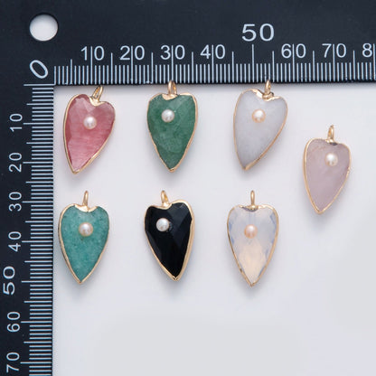 18K Gold Filled 23mm Shell Pearl Multifaceted Gemstone Heart Padlock Charm | AF331 - AF343