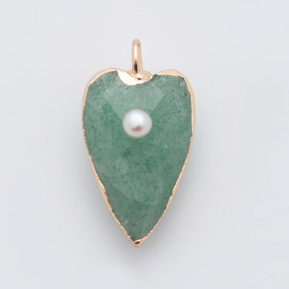18K Gold Filled 23mm Shell Pearl Multifaceted Gemstone Heart Padlock Charm | AF331 - AF343