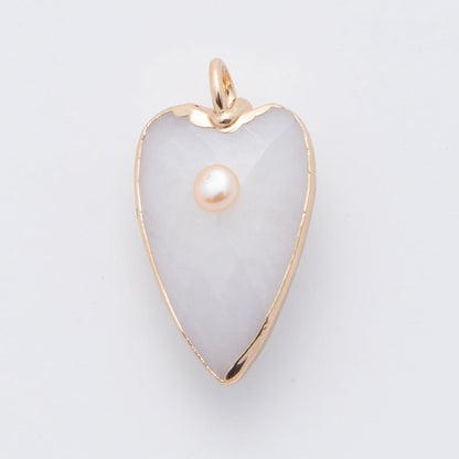 18K Gold Filled 23mm Shell Pearl Multifaceted Gemstone Heart Padlock Charm | AF331 - AF343