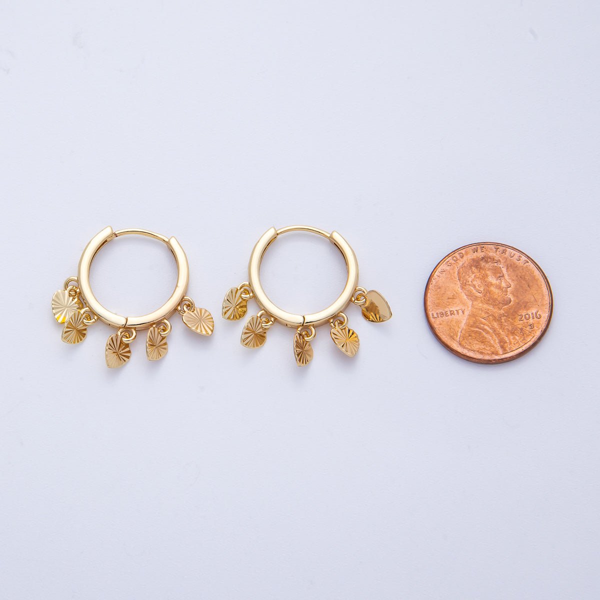 18K Gold Filled 23mm Sunburst Heart Drop Huggie | Earrings-00230