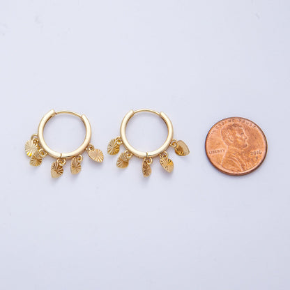 18K Gold Filled 23mm Sunburst Heart Drop Huggie | Earrings-00230