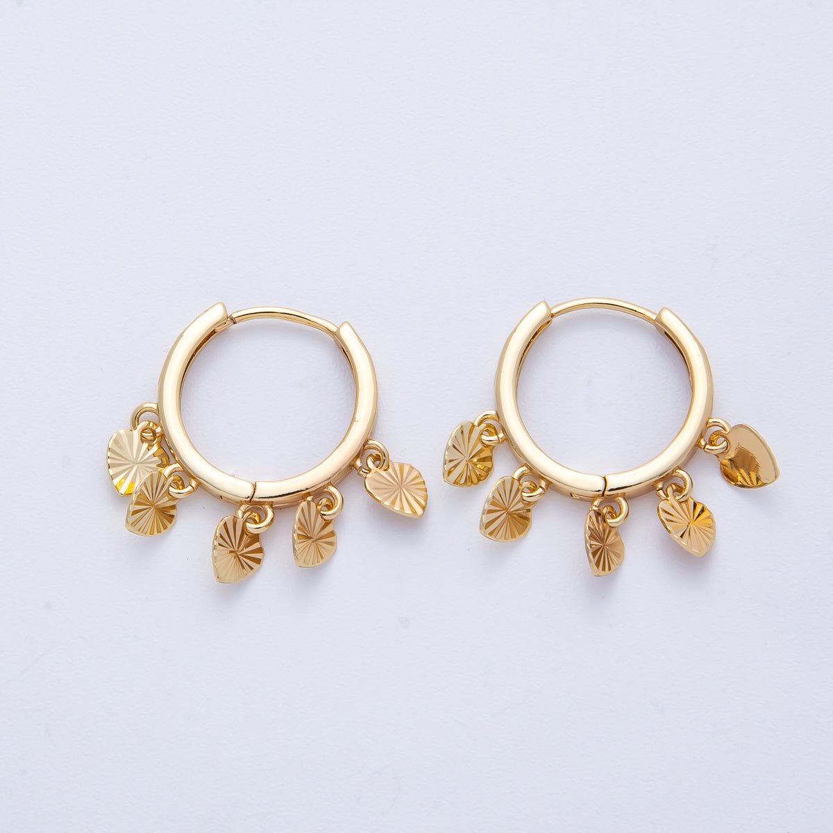 18K Gold Filled 23mm Sunburst Heart Drop Huggie | Earrings-00230