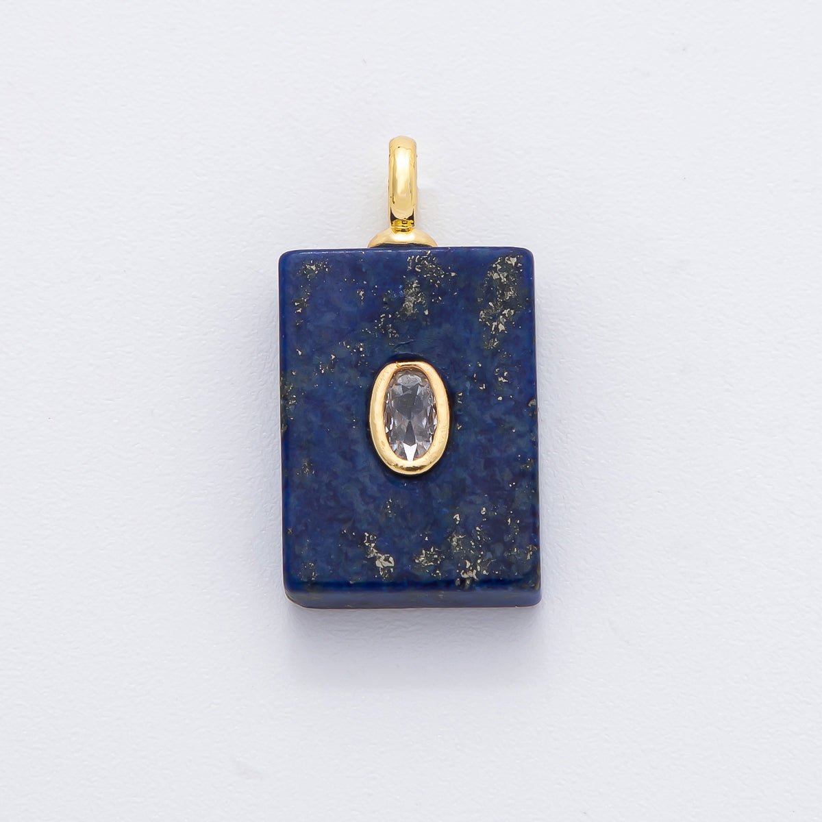 18K Gold Filled 24.5mm Natural Gemstone Rectangle Tag Pendant | N742 N750 N821